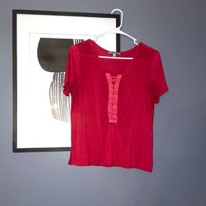 Buttery Soft Red Short Sleeved Shirt with an Adjustable Tie Front